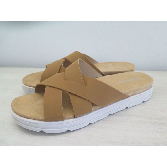 Easy Spirit Women's Sz 10M Tan Woven Leather Cushiony Slide-On Wedge Sandals - Picture 8 of 10